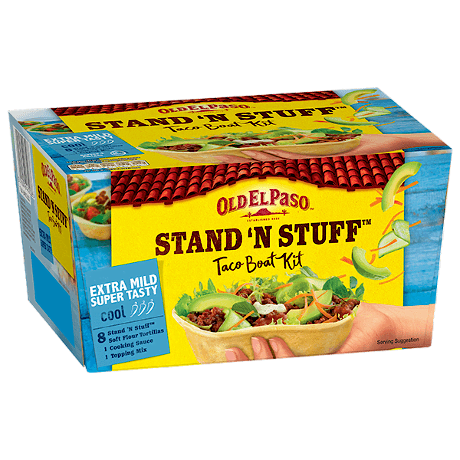 pack of Old El Paso's extra mild super tasty Stand N Stuff taco boat kit (329g)